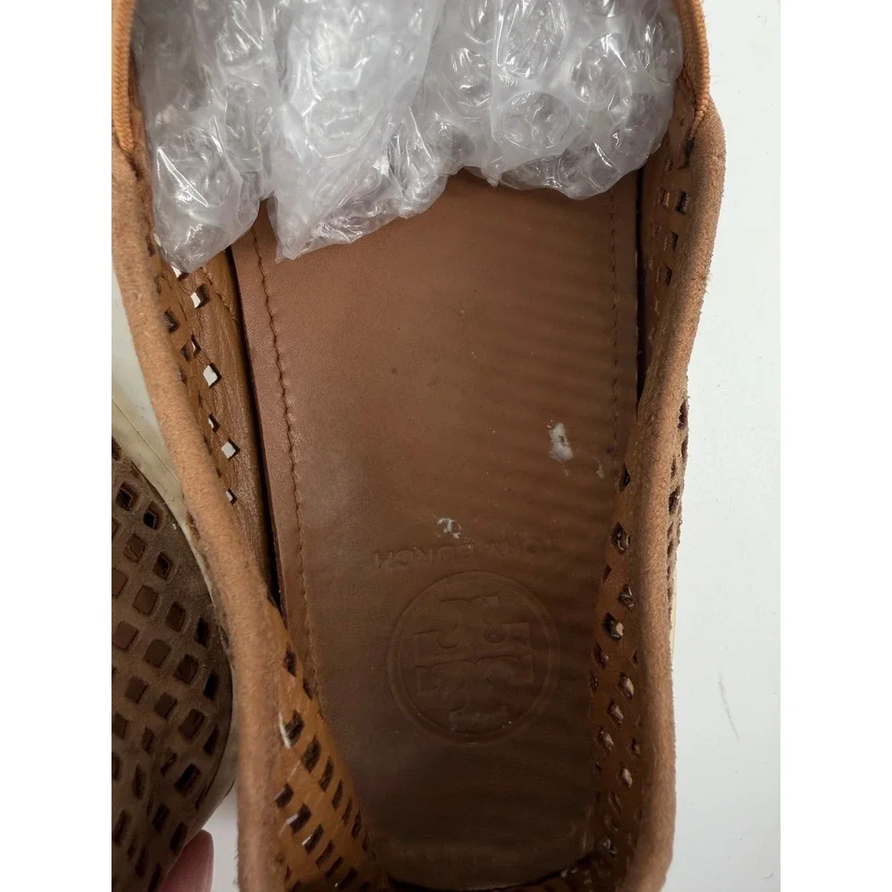 Tory Burch Tan Brown Perforated Leather Jesse Slip On Sneaker Shoe Womens 10.5